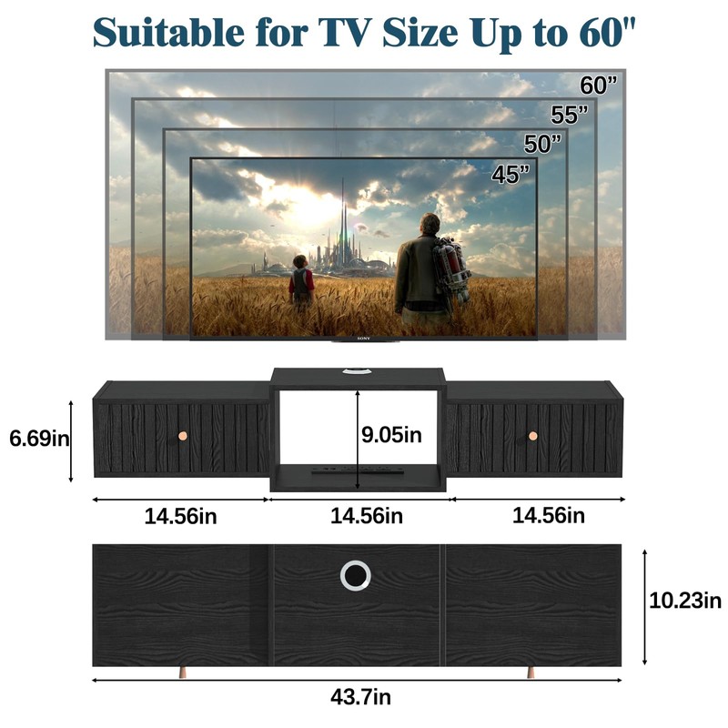 Katrawu 43" Floating TV Stand, Wood Entertainment Center with Big