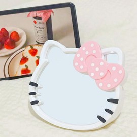 Sanrio Kitty Makeup Storage Mirror, table mirror, kitten shape, Kawaii and makeup mirror, a birthday gift for Kitty fans - Color: Pale pink - White