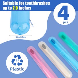 Hooqict 4 Pack Toothbrush Cases Travel Toothbrush Holder Portable Toothbrush Container Plastic Protector Cover Case for Traveling, Camping, Home, School, Business