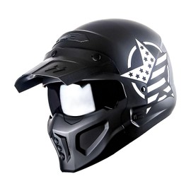 1Storm Motorcycle Full Face Helmet Open Face Helmet with Smoked Shield (Detachable Visor & Face Mask): HKY881S-E Star White