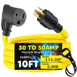 Tellegloww 10FT 30Amp to 50Amp Welder Adapter Cord, Compatible with NEMA L14-30P Male to 6-50R Female Locking 4 Prong to 3 Prong Welder Power Adapter, STW 10 AWG/3C, 30 Amp 250V 7500 Watt ETL Listed