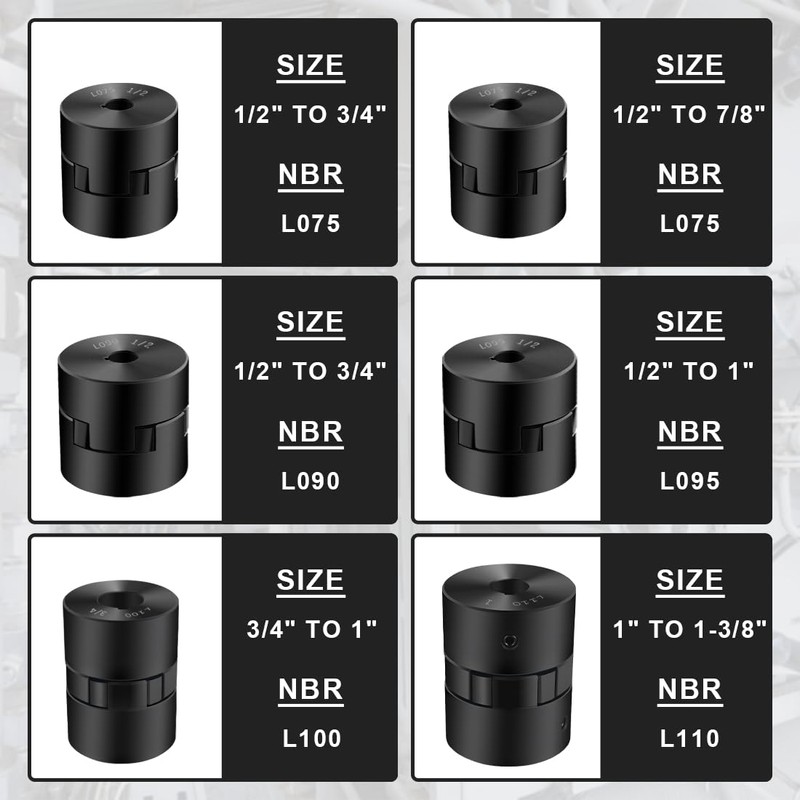 1/2" to 3/4" L075 Flexible 3-Piece L-Jaw Coupling Coupler Set