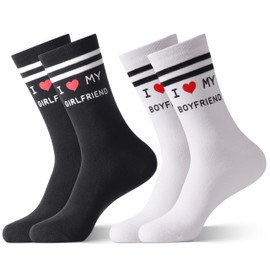 Moyel 2 Pairs I Love My Boyfriend and My Girlfriend Funny Socks Couple Gifts for Him and Her Long Distance Relationship Gift Ideas for Couples on 1 2 Year Anniversary Birthday Valentines Day Christmas