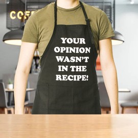 Funny Guy Mugs Your Opinion Wasn't In The Recipe Adjustable Apron with Pockets - Funny Apron for Men and Women - Perfect For Kitchen BBQ Grilling Barbecue Cooking Baking Crafting Gardening