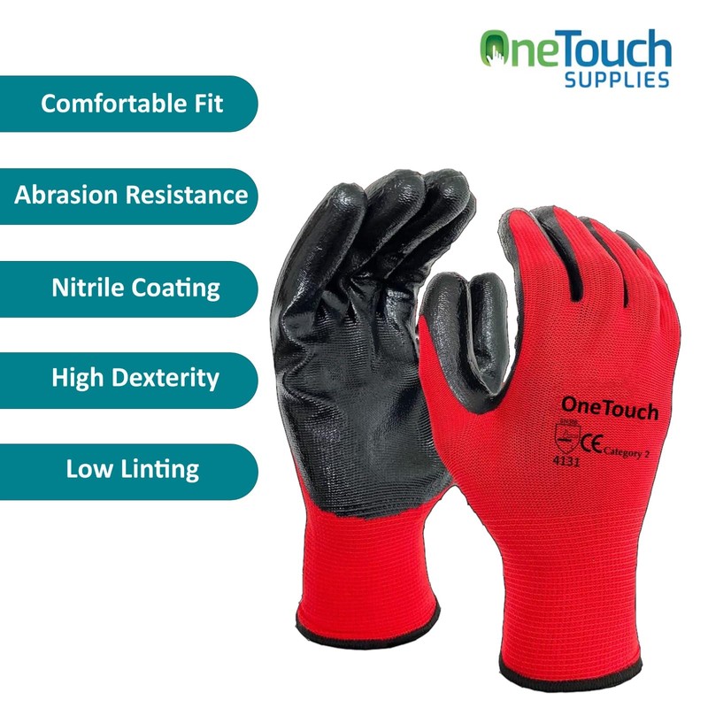 A406 A406 24 Pair Red Work Gloves Nitrile Coated for