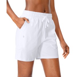 SANTINY - Pantalones cortos de algodón para mujer, 5 pulgadas, pantalones cortos de yoga para dormir, bermudas para mujer, para caminar, atletismo, con bolsillos, Blanco, XXXL