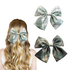 2Pcs Hair Bows,Hair Bows for Girls and Women with Alligator Clips Perfect for Parties,Weddings,School & Everyday Wear (Green Tartan)