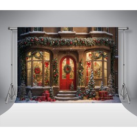 Kate 7x5ft/2.2x1.5m Winter Christmas Gate Photography Backdrop Christmas Tree Wreath Red Gift Kids Family Portrait Photo Background Studio Props
