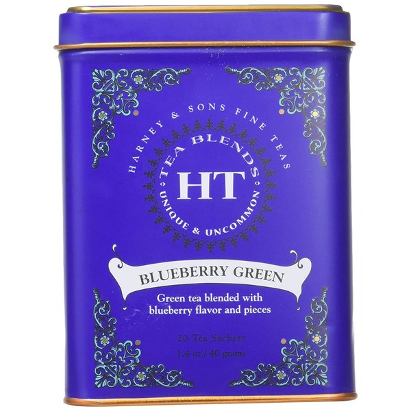 Harney & Sons Blueberry Green Tea Tin Can - Caffeinated and, Great Present Idea - 20 Sachets, 1.4 Ounces