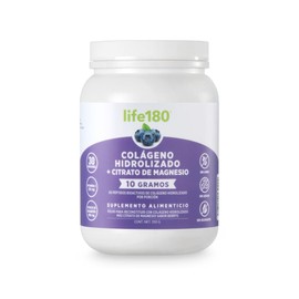Life180, Colágeno Hidrolizado con Citrato de Magnesio en Polvo sin Azúcar de 450 gr, 9gr de Colágeno por Porción, 30 Porciones, Péptidos Bioactivos, Adicionado con Vitamina C