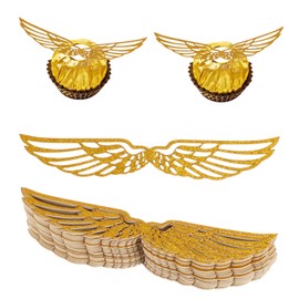 FNANJWQ 80Pcs Wizard Party Chocolate Decoration Wings, Gold Wings Wafer Cupcake Toppers with Glue Point, Hollowed Golden Wing Chocolate Decora for Themed Party Anniversary Birthday Wedding