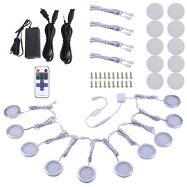 AIBOO Linkable Under Cabinet LED Lighting 12V Dimmable Puck Lights with Wireless RF Remote Control, Hardwired & Wall Plug in for Display Lighting(10 Lights, Daylight White)