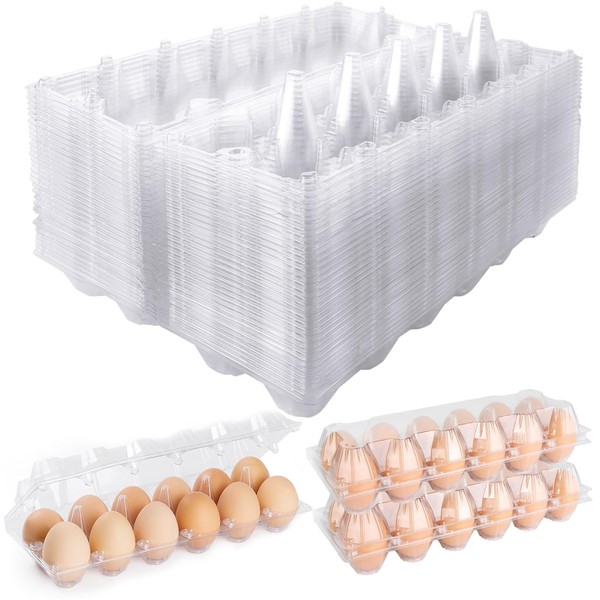 50 Pack Clear Plastic Egg Cartons Bulk, 1 Dozen 2x6