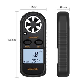 Proster Anemometer Digital LCD Wind Speed Meter Gauge Air Flow Velocity Measurement Thermometer with Backlight for RC Drones Helicopter Windsurfing Kite Flying Sailing Surfing Fishing Etc
