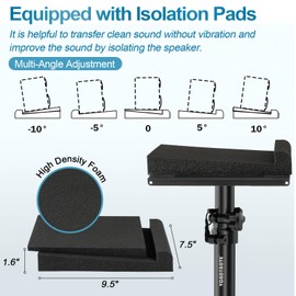 Vondynote Set of 2 Studio Monitor Stands Desk Clamp Desktop Speaker Stands with Isolation Pads