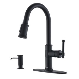 Matte Black Kitchen Faucets with Pull Down Sprayer, DAYONE Single Handle Stainless Steel Kitchen Faucet One Hole High Arc Farmhouse Sink Faucets with Soap Dispenser, DAY-136MB
