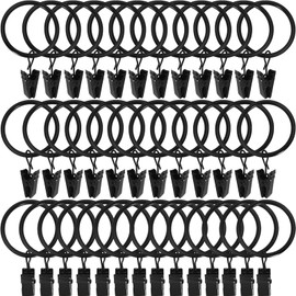 WeeksEight 44 Pack Black Curtain Rings with Clips, Curtain Hooks Hangers Clip Rings for Hanging Drapes Bows Hat, Drapery Rings 1 in I D, Fits up to 5/8 in Diameter Curtain Rod.