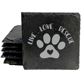 Spreading Pawsitivity: Live Love Rescue Coasters - Square Slate - set of 4
