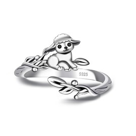 Cute Goat Rings for Women - 925 Sterling Silver Goat Rings Cute Animal Ring Adjustable Hypoallergenic Jewelry Birthday Gifts for Women, Sterling Silver, No Gemstone