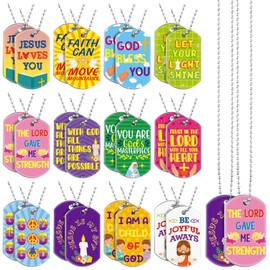 Aliceset 24 Pcs Bible Verses Religious Christian Dog Tag Necklace Religious Party Favors Inspirational Motivational Necklace Bulk for Easter Sunday School Holy Week Prizes Gifts(Stylish)