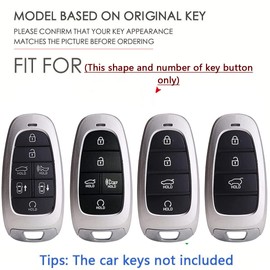 SANRILY PU Leather 3/4/5/7/8 Button Key Fob Cover Fit for Hyundai Sonata 2023 2022 Santa fe Tucson 2024 Palisade Keyless with Keychain Silver-Black