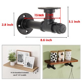 YCCO 8.6 inch Pipe Shelf Bracket Industrial DIY L Pipe Wall Bracket for 8"-16" Wood Floating Shelf Vintage Look Rustic Home Pipe Decor 6 Packs, Included Accessories
