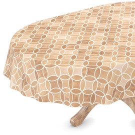 Washable Oilcloth Tablecloth Oval 140 x 240 cm Cut Edge Kaleidoscope Beige Easy Care