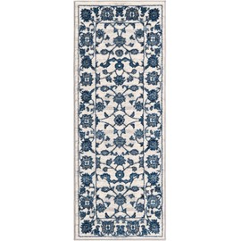Unique Loom Boston Collection Area Rug - Floral (2' x 5' 3" Runner White Blue/Gray)
