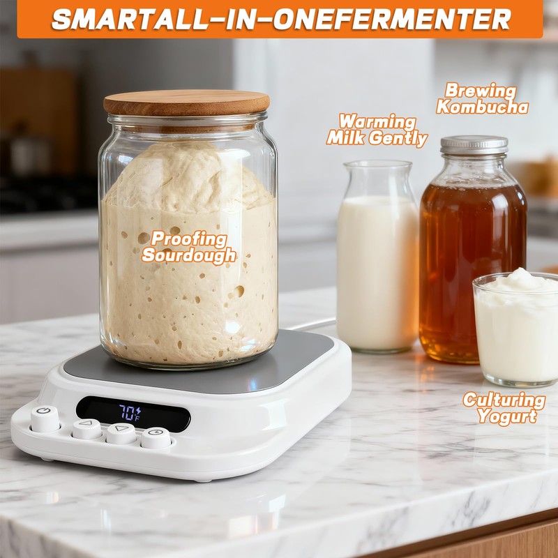 Sourdough Starter Warmer- 70-130°F Adjustable Temp, 1°F Precise Control &