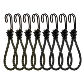 PATIKIL 6 Inch Bungee Cord with Hooks, 8 Pack 16cm Reflective Elastic Rope Heavy Bungee Straps Outdoor Strapping Tape Hook for Camping Hiking Tents Trucks, Black, Green