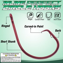 XFISHMAN-Inline-Circle-Hooks-Saltwater-Freshwater-for-Catfish-Tuna-Bass-Octopus-Hooks-Big-Hook-Fishing 50 Pack (Red, 3/0 50-Pack)