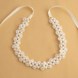 Cinturón de novia de perlas hecho a mano con abalorio y perlas, para vestido de boda, dama de honor, flor Gril, Marfil, 106.3x0.98 inches