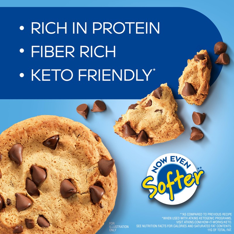 Atkins Chocolate Chip Protein Cookie, Protein Dessert, Rich in Fiber,