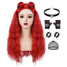 FOVER 5-Piece Red Princess Buns Wig Set for Women Costumes Halloween FE062