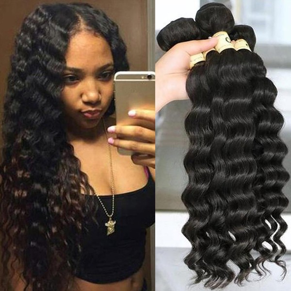 QTHAIR 12A Peruvian Virgin Hair Loose Deep Wave Human Hair 100% Unprocessed Peruvian Loose Deep Wave Virgin Hair Weave Natural Black Color Human Hair Bundles (16" 18" 20")
