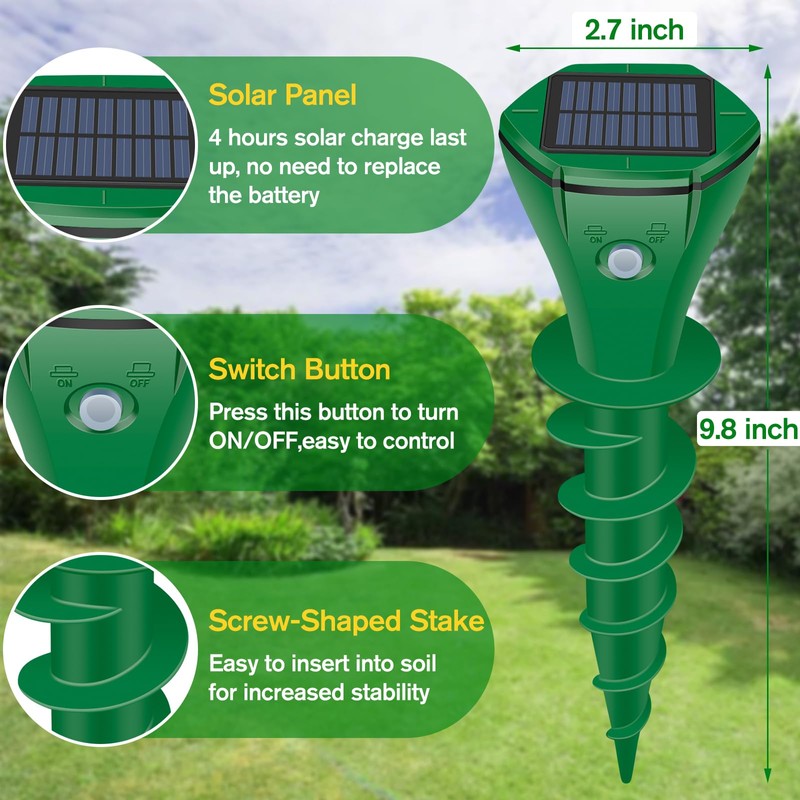 Mole Repellent Solar Powered Ultrasonic,Deer Repellent Devices,Gopher Trap Groundhog Repeller,Sonic