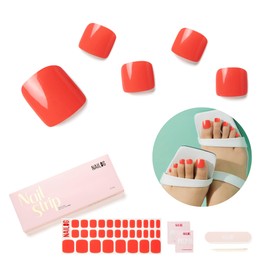 NAILOG Foot Semi-Hardened Gel Nail Seals (32 Pieces), Foot Nail Seal Hardening Type, Long Lasting, Salon Quality, Nail Stickers, Nail Kit, Clean Gloss, One Color, Single Color, Red, Red | Watermelon