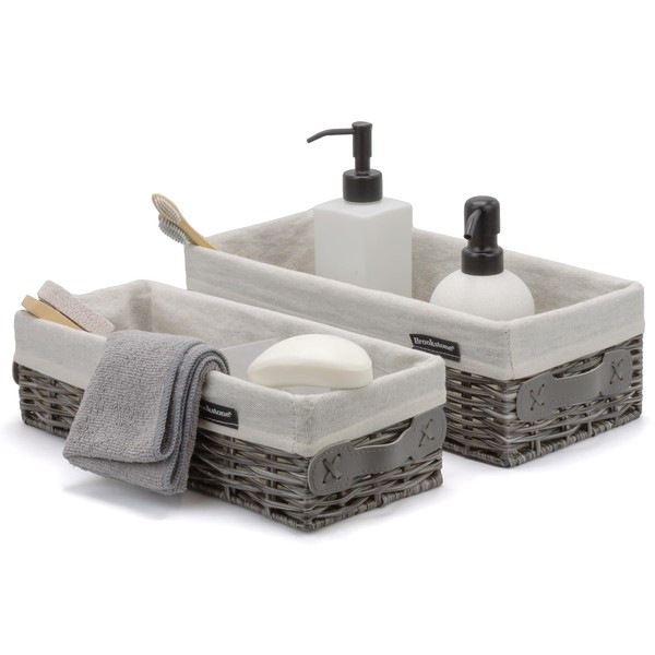 BROOKSTONE [2 PIECE SET] Wicker Storage Basket with Crafted Side