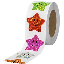 700Pcs Smiley Face Star Stickers for Kids Reward,1inch 8 Colored Sparkly Foil Star Stickers for Student Planner and School Classroom Teacher Supplies 3.15inch in Diameter per roll(8cm)