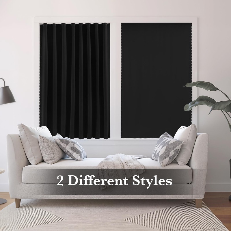 RYB HOME No Drill Adhesive 100% Blackout Curtains for Bedroom