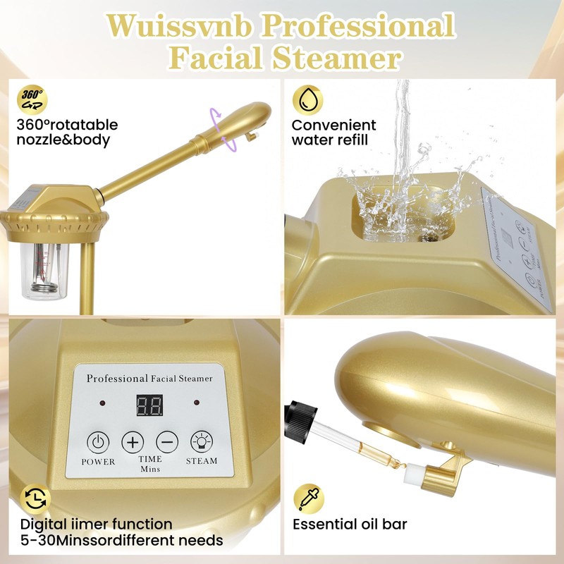 Wuissvnb Professional Facial Steamer,Deep Cleansing and Hydration Gold