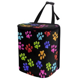 Annejudy Rainbow Dog Paw Print Car Trash Can Automotive Car Trash Bag with Lid Collapsible Waterproof Car Organizers and Storage Car Accessories for Women