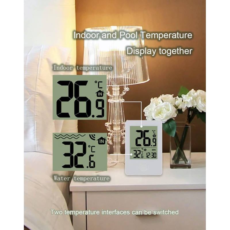 Digital Swimming Pool Thermometer with LCD Display, Wireless Water Temperature