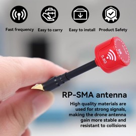 Agatige 5.8Ghz 3dBi RHCP Directional Antenna Lollipop Super Mini Antenna for FPV Racing Drone RC Parts Accessory (RP‑SMA Inner Hole-Red)