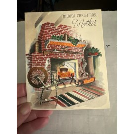 Vintage Christmas Card Merry Christmas Mother Fireplace, Warm, Volland Card