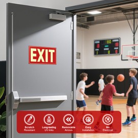 Glow in The Dark Photoluminescent Emergency Exit Signs Self-Adhesive Sticker, 12x7 Inches Illuminated Red Exit Sign for 50 Ft Visibility, UV Protected Tear & Scratch Resistant PVC (2 Pack)