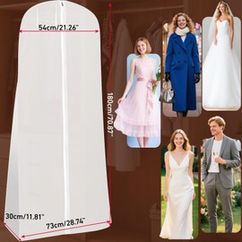 Aerzouser Garment Bag Long 180 cm, Garment Bag Wedding Dress, Garment Cover Long, with Zip, Transparent Bag, Dust and Waterproof, Suitable for Wedding Dresses, Formal Clothing etc