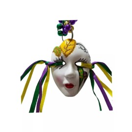 Mardi Gras Creations Ceramic Mask Face Ribbon Tri Strand Mardi Gras Beads Party Favor Necklace