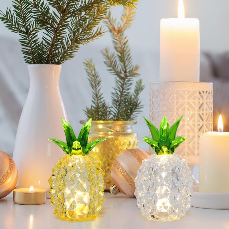 H&OUR Silver Pineapple Glass LED Lamp, Battery-Operated Crystal Decorative Light