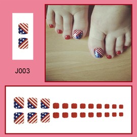 24Pcs 4th of July Press on Toenails Short Square Independence Day False Toenails American Flag Design Full Cover Artificial Toenails Glossy Red Fake Toe Nails for Women Girls Acrylic Manicure Salon